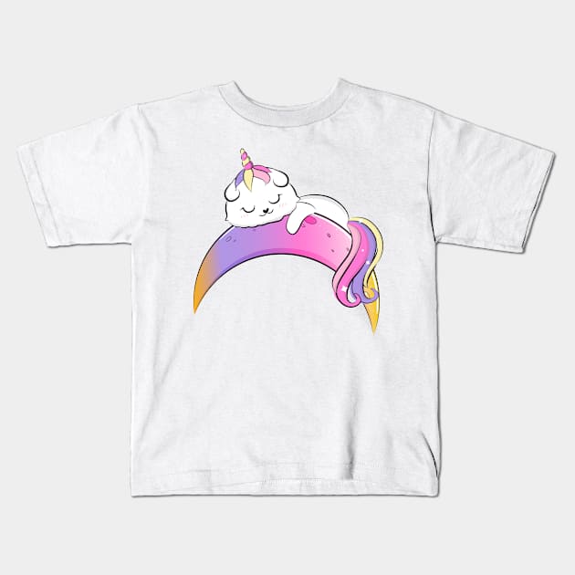 Cute loving Caticorn rainbow Unicorn girl Kids T-Shirt by Novelty-art